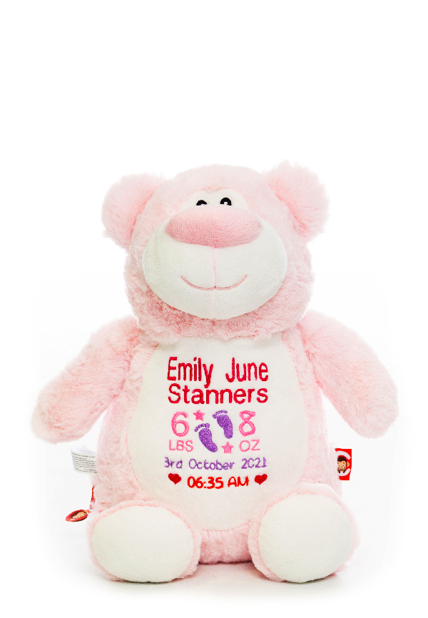 Pink Bear with Embroidery